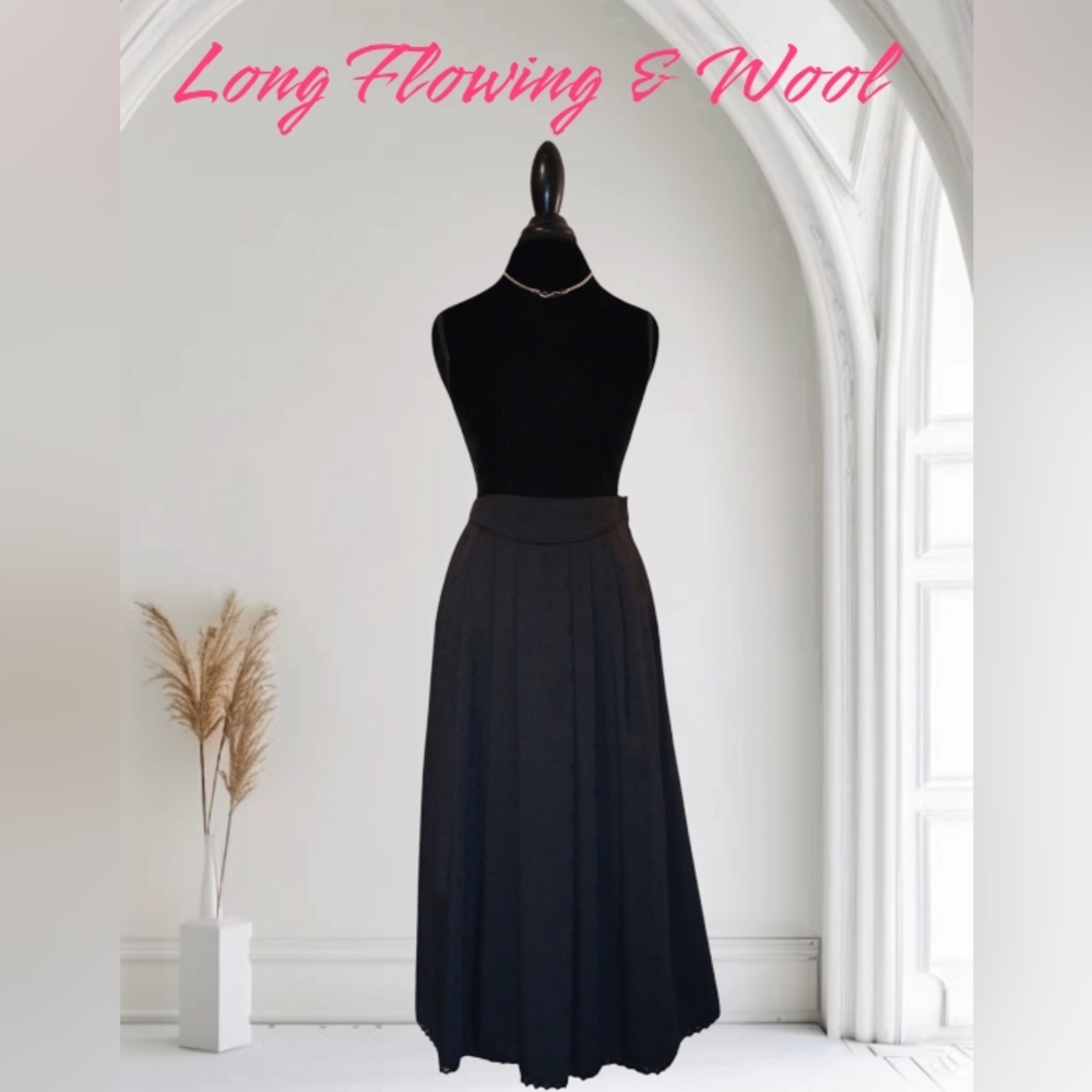 Wool Black Pleated Skirt Fully lined Pockets Vintage Sz 6 - Picture 5 of 16